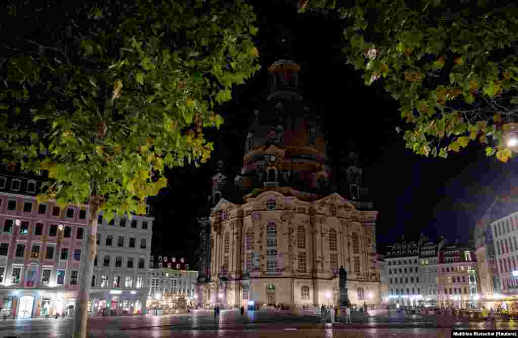 The darkened Frauenkirche in Dresden seen on August 22.&nbsp; Some have expressed fears of mass unrest in Germany as winter approaches and energy continues to be restricted and more expensive. Chancellor Olaf Scholz recently described soaring energy costs as a &quot;powder keg for society.&quot;&nbsp;