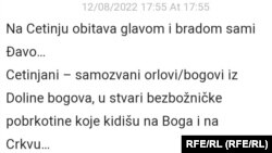 Jedan od komentara na druptvenim mrežama kojima se tragedija na Cetinju povezuje sa navodnim izostankom vjere.