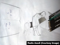 Farahnaz's drawing depictis the Taliban stomping out education.