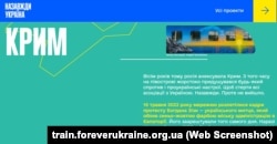 Кримська сторінка проєкту «Потяг до перемоги» «Укрзалізниці», агенції «Gres Todorchuk» та українських художників, скріншот із сайту проєкту