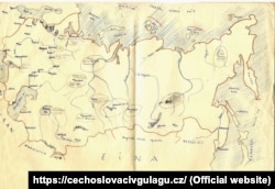Карта лагерей ГУЛАГа с количеством заключенных граждан Чехословакии, которой пользовались при составлении списков для амнистии