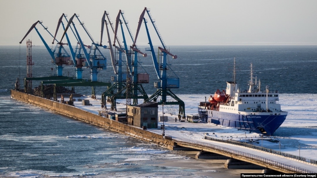 A view of the port on Russia's Pacific island of Sakhalin (file photo)