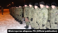 Russian troops after arriving in Belarus for military exercises in January