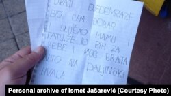 Pismo koje je poštar Ismet Jašarević pronašao u sandučetu