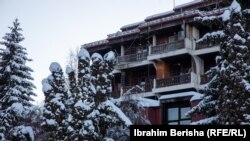 The main facade of the unused Hotel Junior, located around 10 kilometers from the ski slopes of Brezovica.