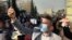 Protesters outside the Iranian parliament.
