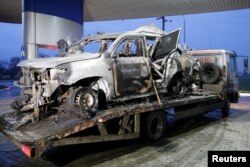 An OSCE member was killed and two were injured when the car they were traveling in drove over a landmine on April 23.