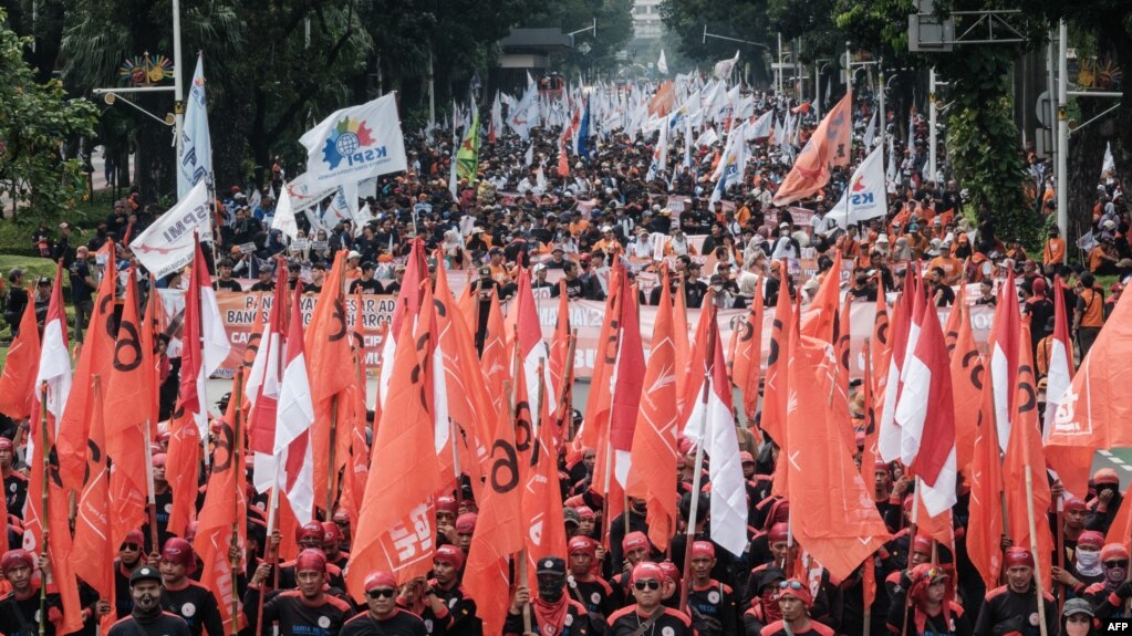 Prvomajske demonstracije na Praznik rada u Džakarti, Indonezija, 1. maja 2024.