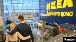 Customers shop in an IKEA store in Omsk on March 3.