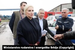 Ministara rudarstva i energetike Srbije Zorana Mihajlović na mestu nesreće u rudniku "Soko", 1. april 2022.