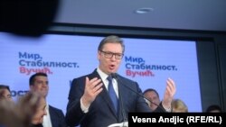 Aleksandar Vučić na slavlju u štabu SNS-a posle izborne pobede, Beograd (3. april 2022.)