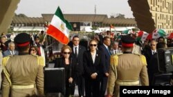 Queen Farah and Egypt's former First Lady Jehan Sadat at the ceremonies to pay homage to last shah of Iran in Cairo.