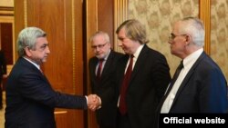 Armenia -- President Serzh Sarkisian greets the Minsk Group co-chairs, Yerevan, April 9, 2016