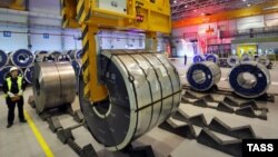 Rolled steel is seen at the Severstal-SSC-Vsevolozhsk plant in the Leningrad region.