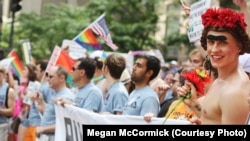 A group of about 70 Russian-speaking Americans took to the streets on June 24 during New York's Gay Pride Parade.