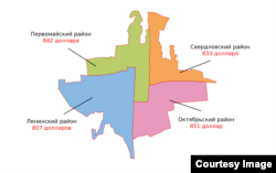 Стоимость квадратного метра квартир в Бишкеке в июне 2022 года. Источник: ГУ «Кадастр».