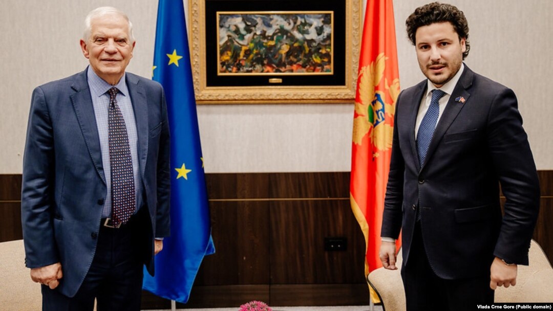 EU foreign policy chief Josep Borrell (left) and Montenegrin Prime Minister Dritan Abazovic in Podgorica in July.