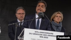 France - Mourad Papazian, a leader of the French-Armenian community, speaks at an Armenian genocide remembrance ceremony in Paris, April 24, 2022.