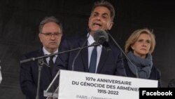 France - Mourad Papazian, a leader of the French-Armenian community, speaks at an Armenian genocide remembrance ceremony, April 24, 2022.