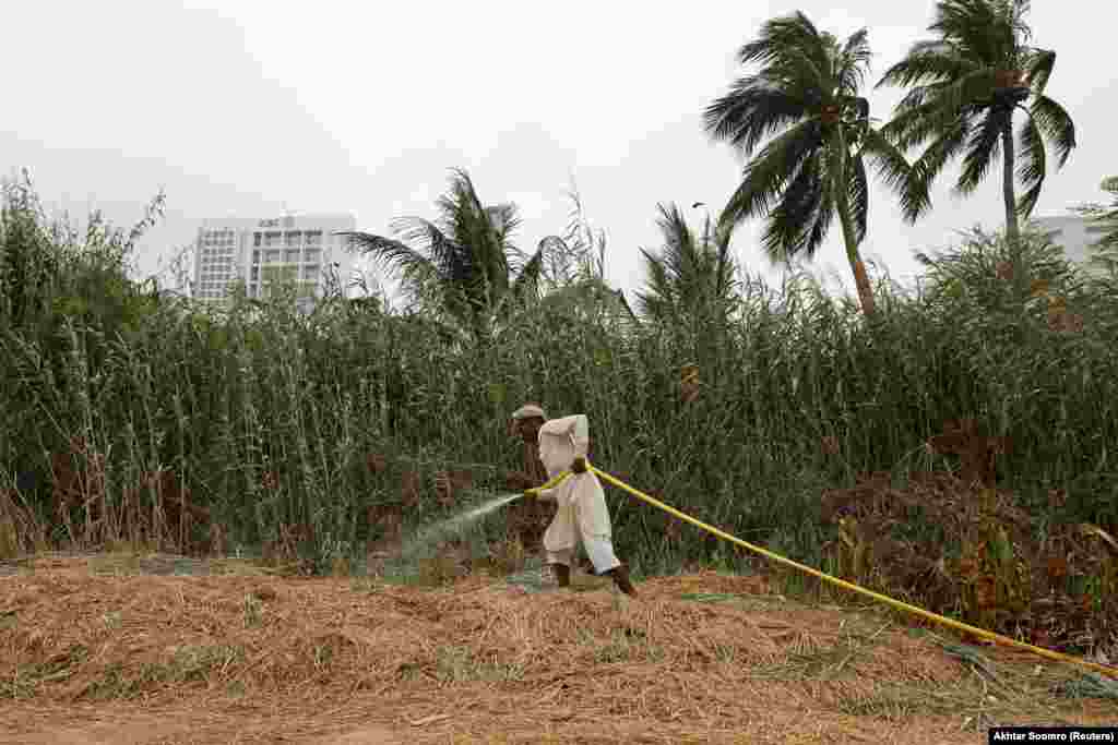 Mulazim Hussain, a farmer who works at the initiative, waters the plants. Hussain recalls a time a few years ago when the area was a giant, illegal landfill. &quot;Now there is greenery and happiness. Children come in the evening to play. People come to walk,&quot; he says.&nbsp; &nbsp; &nbsp;