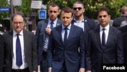 France - President Emmanuel Macron, Mourad Papazian (right) and other French-Armenian leaders visit the Armenian genocide memorial, Paris. 