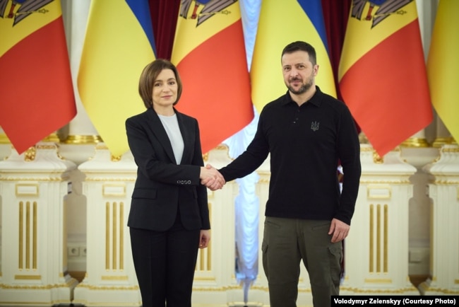 Мая Санду та Володимир Зеленський під час візиту молдовської лідерки до Києва в 2025 році