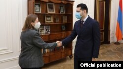 Armenia - Deputy Prime Minister Hambardzum Matevosian meets US Ambassador Lynne Tracy, January 31, 2022