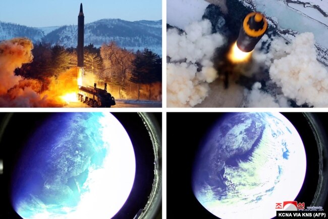 Fotografitë e publikuara nga media shtetërore verikoreane shfaqin testimin e raketës Hwasong-12.
