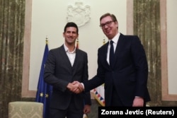 Novak Djokovic meets with Serbian President Aleksandar Vucic in Belgrade, in February 2022.