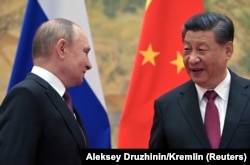 Президент России Владимир Путин и председатель КНР Си Цзиньпин во время встречи в Пекине, 4 февраля 2022 года