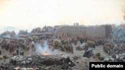 Detaliu din pictura panoramică „Asediul Sevastopolului” de Franz Roubaud.