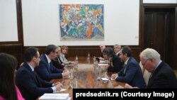 President of Serbia Aleksandar Vucic on a meeting with the ambassadors of Kvinta and European Union countries, Belgrade