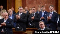 Na sednici Vlade prisustvuje i predsednik Srbije Aleksandar Vučić (Foto: Glasanje Skupštine Srbije za novu Vladu Srbije, Beograd, 26. oktobra 2022.)