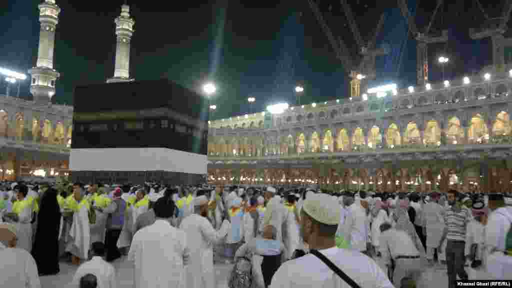 Muslim pilgrims around Kaaba in the Sacred Mosque in Mecca City