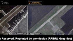 Порівняння знімків аеропорту 28 березня та 14 квітня 2022 року у м. Старий Оскол Бєлгородської області