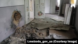 A school destroyed by Russian shelling in the village of Zaliznychne in the Zaporizhzhya region.