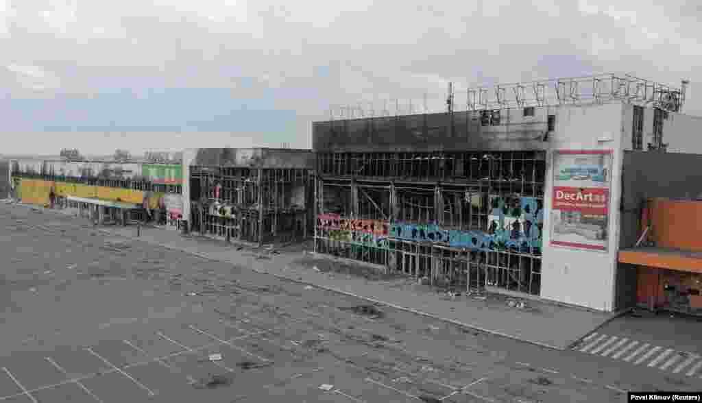 The shopping center photographed in April 2022 after being destroyed during fighting on Mariupol&#39;s outskirts.&nbsp;