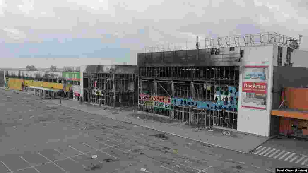 The shopping center photographed in April 2022 after being destroyed during fighting on Mariupol's outskirts.&nbsp;