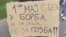 Први мај - ден за борба за работнички права а не за скара и гозба, транспарент на протест на работници, ССМ 