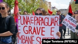 Protestë e grave në Prishtinë në Ditën e Punëtorëve, më 1 Maj. Fotografi ilustruese nga arkivi.
