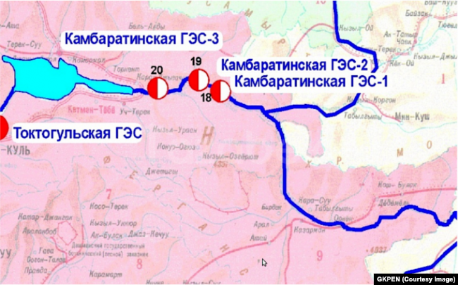 Карта расположения Камбаратинской ГЭС-1.