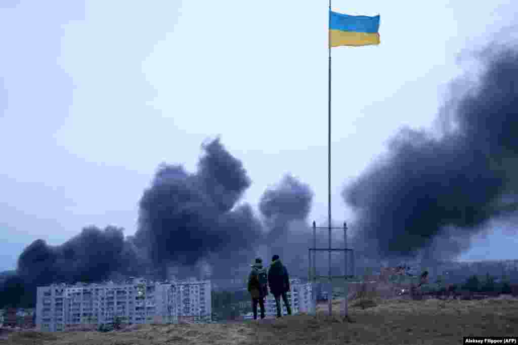 The aftermath of a missile strike on the western city of Lviv on March 26. Russia employed scores of Kalibr cruise missiles in the early days of the war that could hit targets hundreds of kilometers from the front lines. RFE/RL journalist&nbsp;Vira Hyrych was killed by such a missile while inside her Kyiv apartment on April 28.&nbsp;