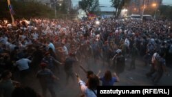 Armenia - Riot police clash with opposition protesters in Yerevan, June 3, 2022.