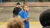 Olga Borisova, a member of Pussy Riot, posted this photo on May 31 of Aisoltan Niyazova (center) being arrested as the group entered Croatia from neighboring Slovenia.