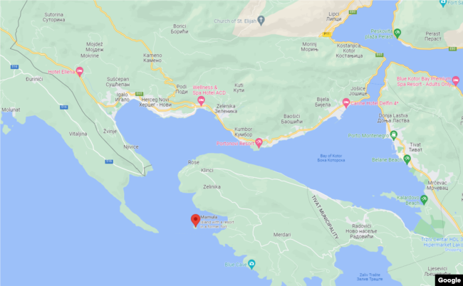 Položaj ostrva Mamula u odnosu na Kotorski zaliv (Google maps)