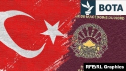 Flamuri turk dhe pasaporta maqedonase - fotografi ilustruese.