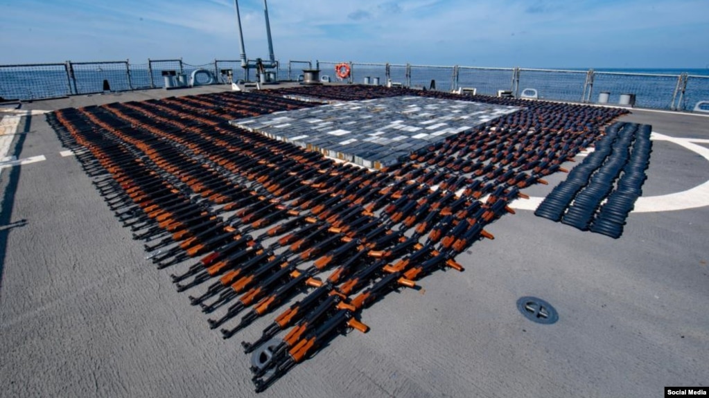 Ships from the U.S. Navy's 5th Fleet seized approximately 1,400 AK-47 assault rifles and 226,600 rounds of ammunition from a stateless fishing vessel in the North Arabian Sea