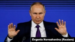 Vlagyimir Putyin sajtótájékoztatója Moszkvában 2021. december 23-án