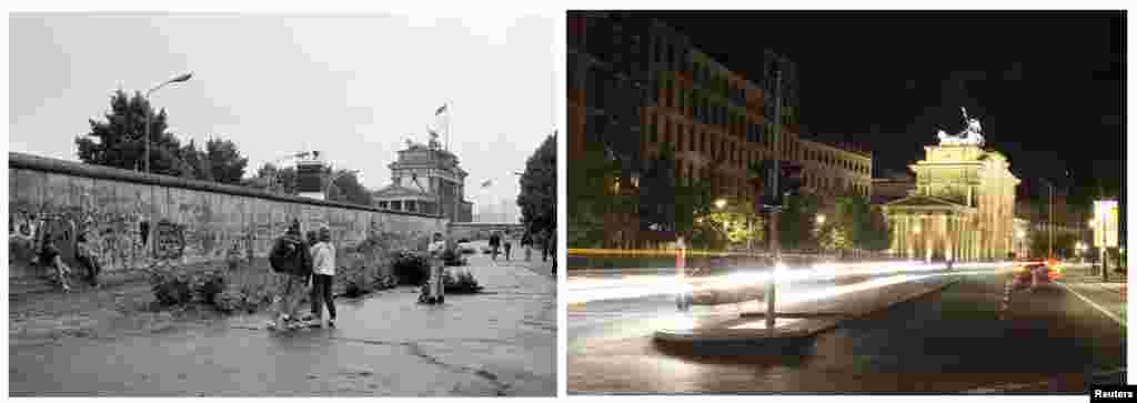 A Brandenburgi kapu és az Ebertstrasse 1989. június 6-án és 2011. augusztus 3-án