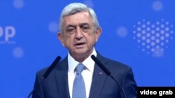 Croatia -- Former Armenian President Serzh Sarkisian speaks at a congress of the European People's Party, Zagreb, November 20, 2019.